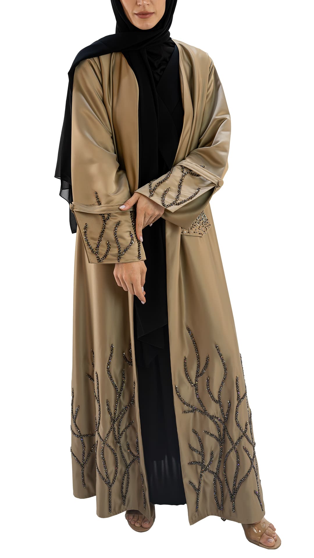Premium satin abaya with handwork